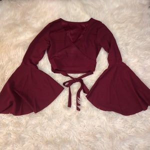 SHEIN Burgundy Crop Top with Flare Sleeves